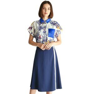 NWOT 2pc Toile Print Top & Navy  Skirt Set Size M
